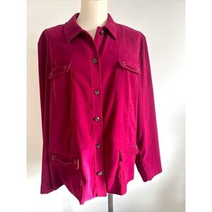 JM Collection Shirt Jacket Faux Suede Red Long Sleeves Pockets Sz 18